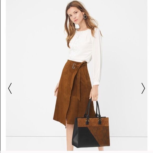 LAST CHANCE WHITE HOUSE BLACK MARKET SUEDE WRAP SKIRT - Picture 2 of 10